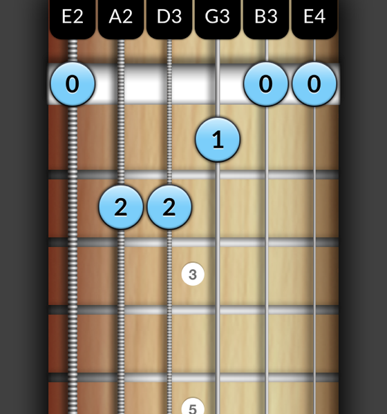 Reverse Chord Finder string instrument view